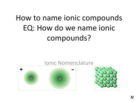 How to name ionic compounds EQ: How do we name ionic compounds?