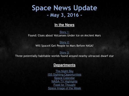 Space News Update - May 3, In the News Departments Story 1: