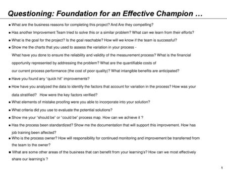 Questioning: Foundation for an Effective Champion …