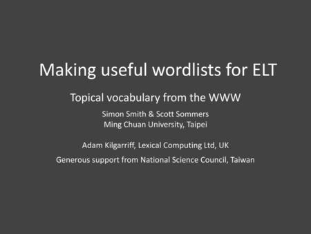 Making useful wordlists for ELT