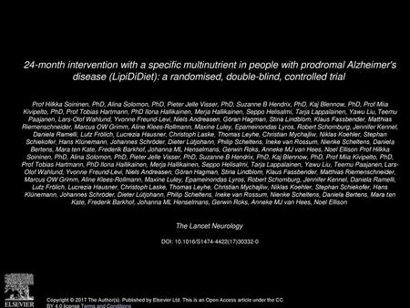 24-month intervention with a specific multinutrient in people with prodromal Alzheimer's disease (LipiDiDiet): a randomised, double-blind, controlled.