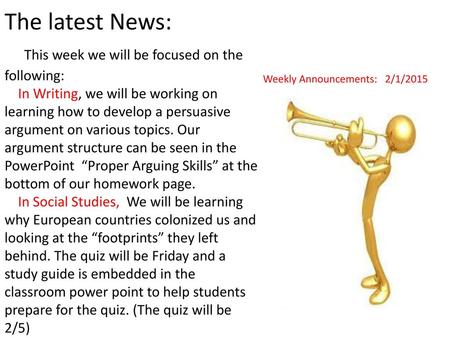 This week we will be focused on the following: