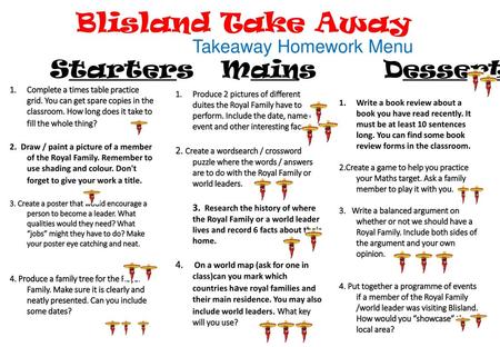 Blisland Take Away Starters Mains Desserts Takeaway Homework Menu