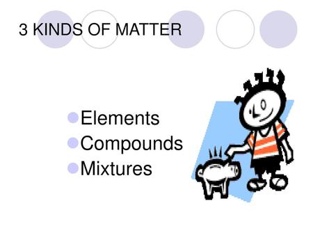 3 KINDS OF MATTER Elements Compounds Mixtures.