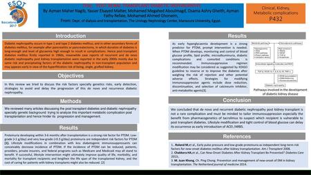  Title: POST RENAL TRANSPLANT DIABETIC NEPHROPATHY By:Ayman Maher Nagib, Yasser Elsayed Matter, Mohamed Megahed Aboulmagd, Osama Ashry Gheith, Ayman.