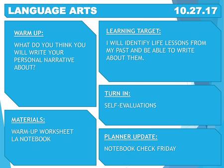 LANGUAGE ARTS LEARNING TARGET: WARM UP: