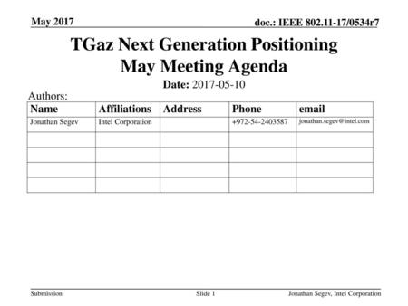 TGaz Next Generation Positioning May Meeting Agenda