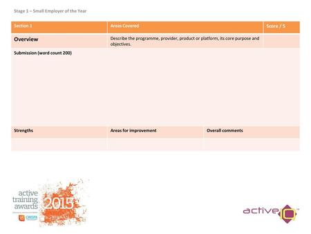 Overview Score / 5 Stage 1 – Small Employer of the Year Section 1