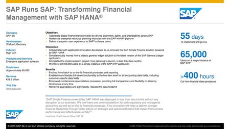 SAP Runs SAP: Transforming Financial Management with SAP HANA®