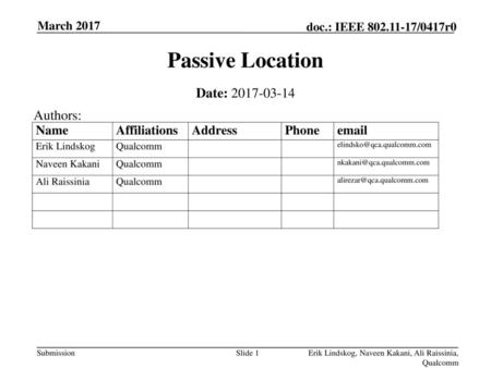 Passive Location Date: Authors: March 2017