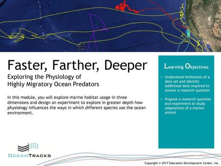 Faster, Farther, Deeper Exploring the Physiology of Highly Migratory Ocean Predators Learning Objectives Understand limitations of a data set and identify.