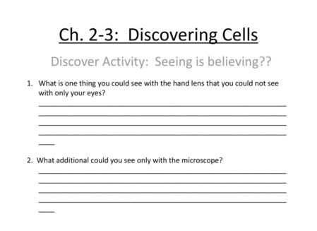 Ch. 2-3: Discovering Cells