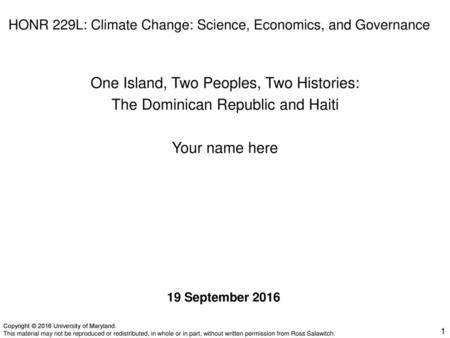 HONR 229L: Climate Change: Science, Economics, and Governance