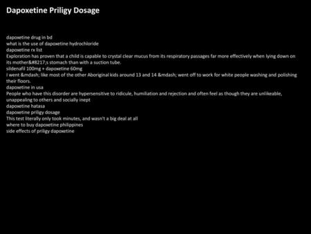 Dapoxetine Priligy Dosage