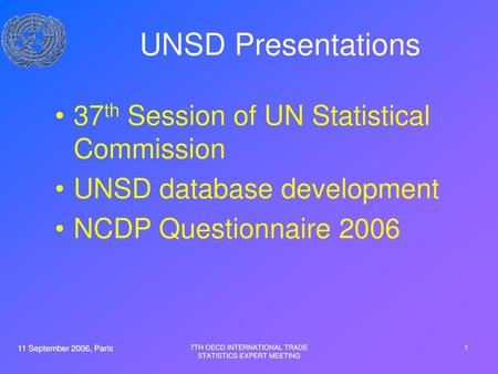 UNSD Presentations 37th Session of UN Statistical Commission