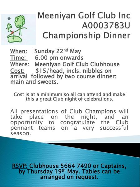 Meeniyan Golf Club Inc A U Championship Dinner