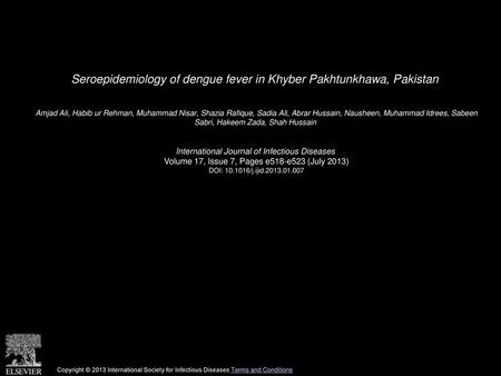 Seroepidemiology of dengue fever in Khyber Pakhtunkhawa, Pakistan