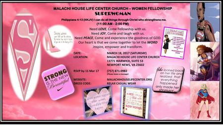 MALACHI HOUSE LIFE CENTER CHURCH – WOMEN FELLOWSHIP