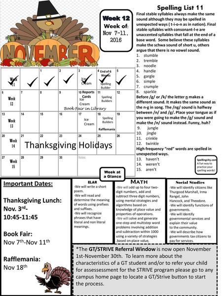 Thanksgiving Holidays