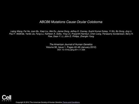 ABCB6 Mutations Cause Ocular Coloboma