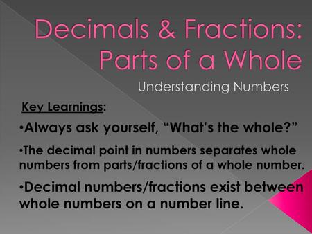 Decimals & Fractions: Parts of a Whole