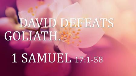 DAVID DEFEATS GOLIATH. 1 SAMUEL 17:1-58.