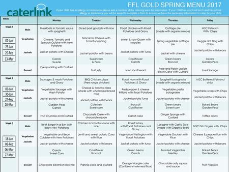 FFL GOLD FFL GOLD SPRING MENU 2017