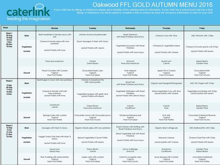 Oakwood FFL GOLD AUTUMN MENU 2016