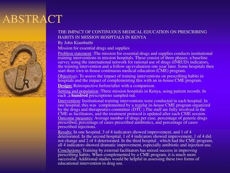 ABSTRACT THE IMPACT OF CONTINUOUS MEDICAL EDUCATION ON PRESCRIBING