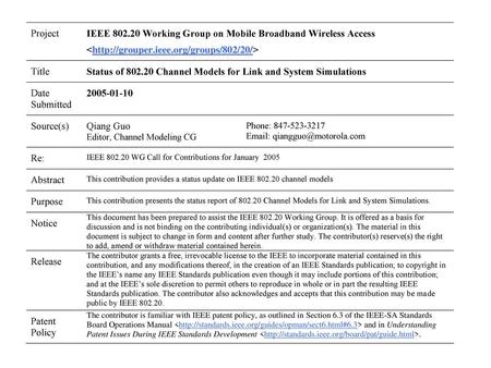 Status of Channel Models