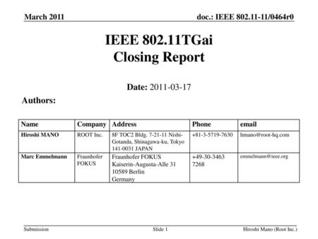 IEEE TGai Closing Report