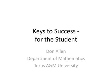 Keys to Success - for the Student