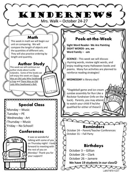 Kindernews Header Mrs. Walk – October Math Peek-at-the-Week