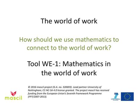 Tool WE-1: Mathematics in the world of work