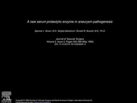 A new serum proteolytic enzyme in aneurysm pathogenesis