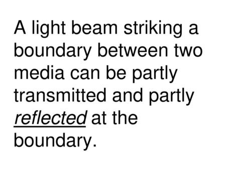 A light beam striking a boundary between two media can be partly transmitted and partly reflected at the boundary.