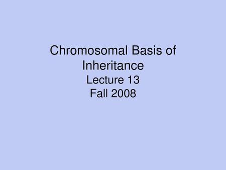 Chromosomal Basis of Inheritance Lecture 13 Fall 2008