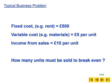 Variable cost (e.g. materials) = £5 per unit