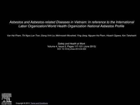 Asbestos and Asbestos-related Diseases in Vietnam: In reference to the International Labor Organization/World Health Organization National Asbestos Profile 