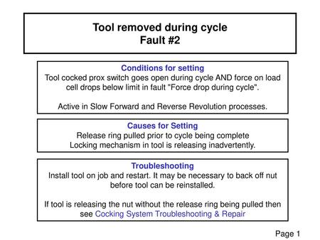 Tool removed during cycle Fault #2