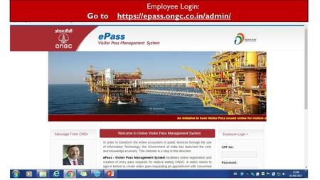 Go to https://epass.ongc.co.in/admin/