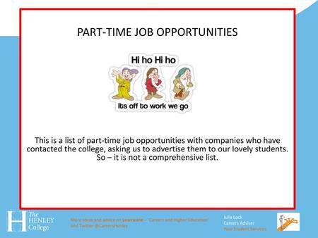 PART-TIME JOB OPPORTUNITIES