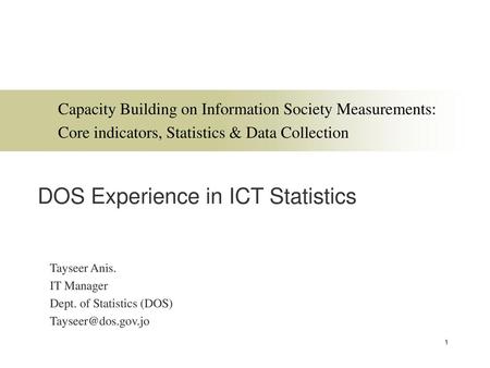 Tayseer Anis. IT Manager Dept. of Statistics (DOS)