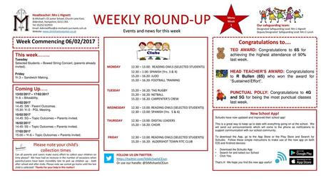 WEEKLY ROUND-UP Week Commencing 06/02/2017 Congratulations to….