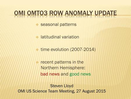 OMI OMTO3 Row Anomaly Update