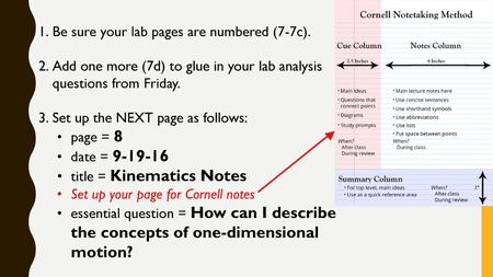 Be sure your lab pages are numbered (7-7c).