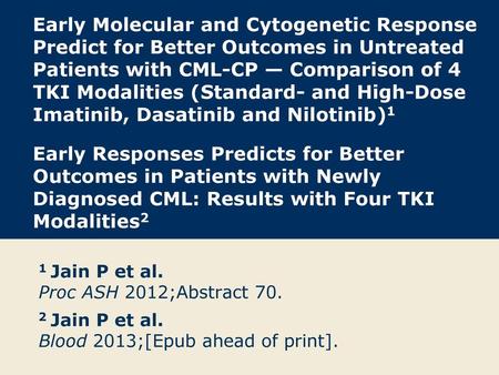 Early Molecular and Cytogenetic Response Predict for Better Outcomes in Untreated Patients with CML-CP — Comparison of 4 TKI Modalities (Standard- and.