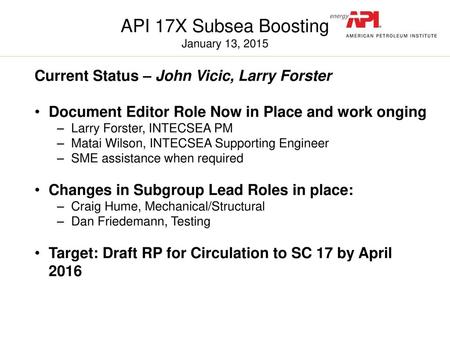 API 17X Subsea Boosting January 13, 2015