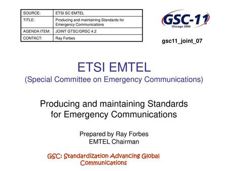 ETSI EMTEL (Special Committee on Emergency Communications)