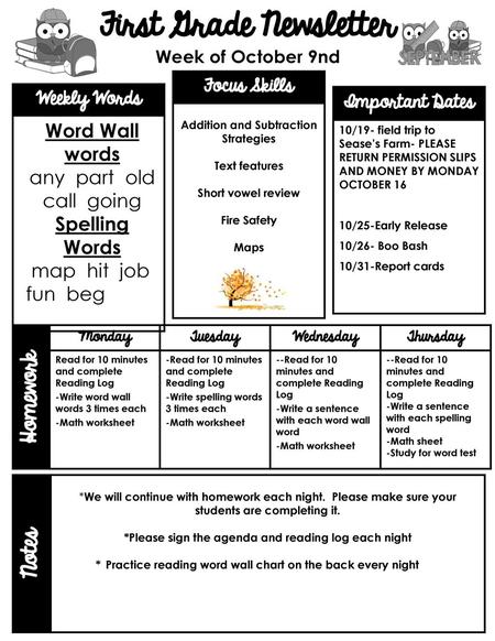 First Grade Newsletter